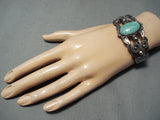 Early Vintage Native American Navajo Carico Lake Turquoise Sterling Silver Bracelet Old-Nativo Arts