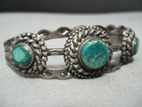 Early Vintage Native American Navajo Cerrillos Turquoise Sterling Silver Bracelet Old-Nativo Arts