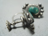 Early Vintage Native American Navajo Cerrillos Turquoise Sterling Silver Earrings-Nativo Arts