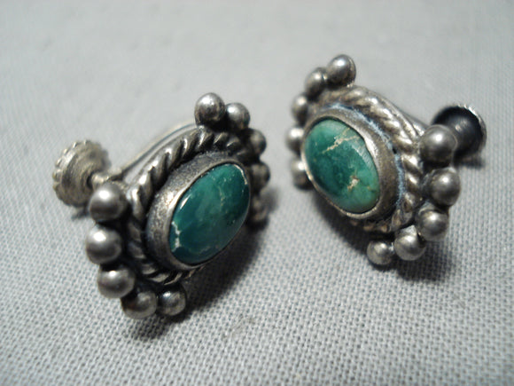Early Vintage Native American Navajo Cerrillos Turquoise Sterling Silver Earrings-Nativo Arts