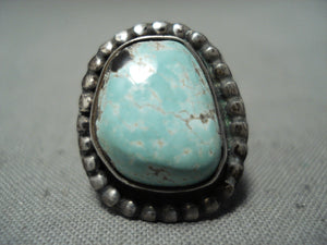 Early Vintage Native American Navajo Rare Turquoise Sterling Silver Ring Old-Nativo Arts