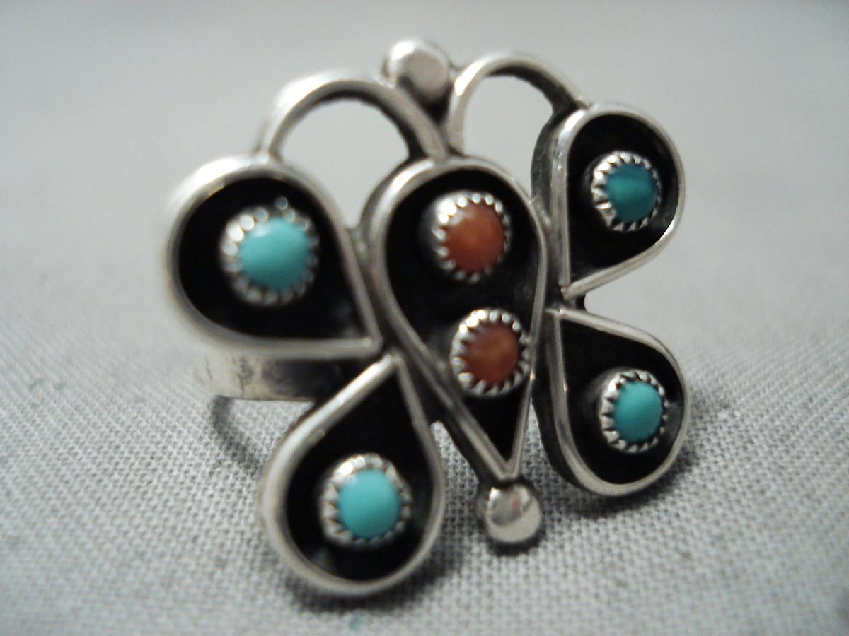 Early Vintage Native American Navajo Snake Eyes Turquoise Coral Sterli ...