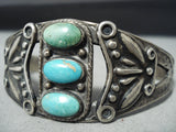 Early Vintage Native American Navajo Turquoise Repoussed Sterling Silver Bracelet-Nativo Arts