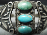 Early Vintage Native American Navajo Turquoise Repoussed Sterling Silver Bracelet-Nativo Arts