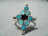 Early Vintage Native American Zuni Turquoise Dishta Sterling Silver Ring Old-Nativo Arts