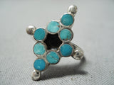Early Vintage Native American Zuni Turquoise Dishta Sterling Silver Ring Old-Nativo Arts