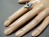 Early Vintage Native American Zuni Turquoise Dishta Sterling Silver Ring Old-Nativo Arts