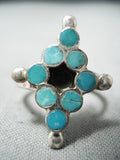 Early Vintage Native American Zuni Turquoise Dishta Sterling Silver Ring Old-Nativo Arts