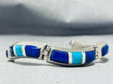 Ed Chiseillie Vintage Native American Navajo Lapis Sterling Silver Hinge Bracelet Signed-Nativo Arts