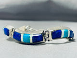 Ed Chiseillie Vintage Native American Navajo Lapis Sterling Silver Hinge Bracelet Signed-Nativo Arts