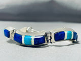 Ed Chiseillie Vintage Native American Navajo Lapis Sterling Silver Hinge Bracelet Signed-Nativo Arts