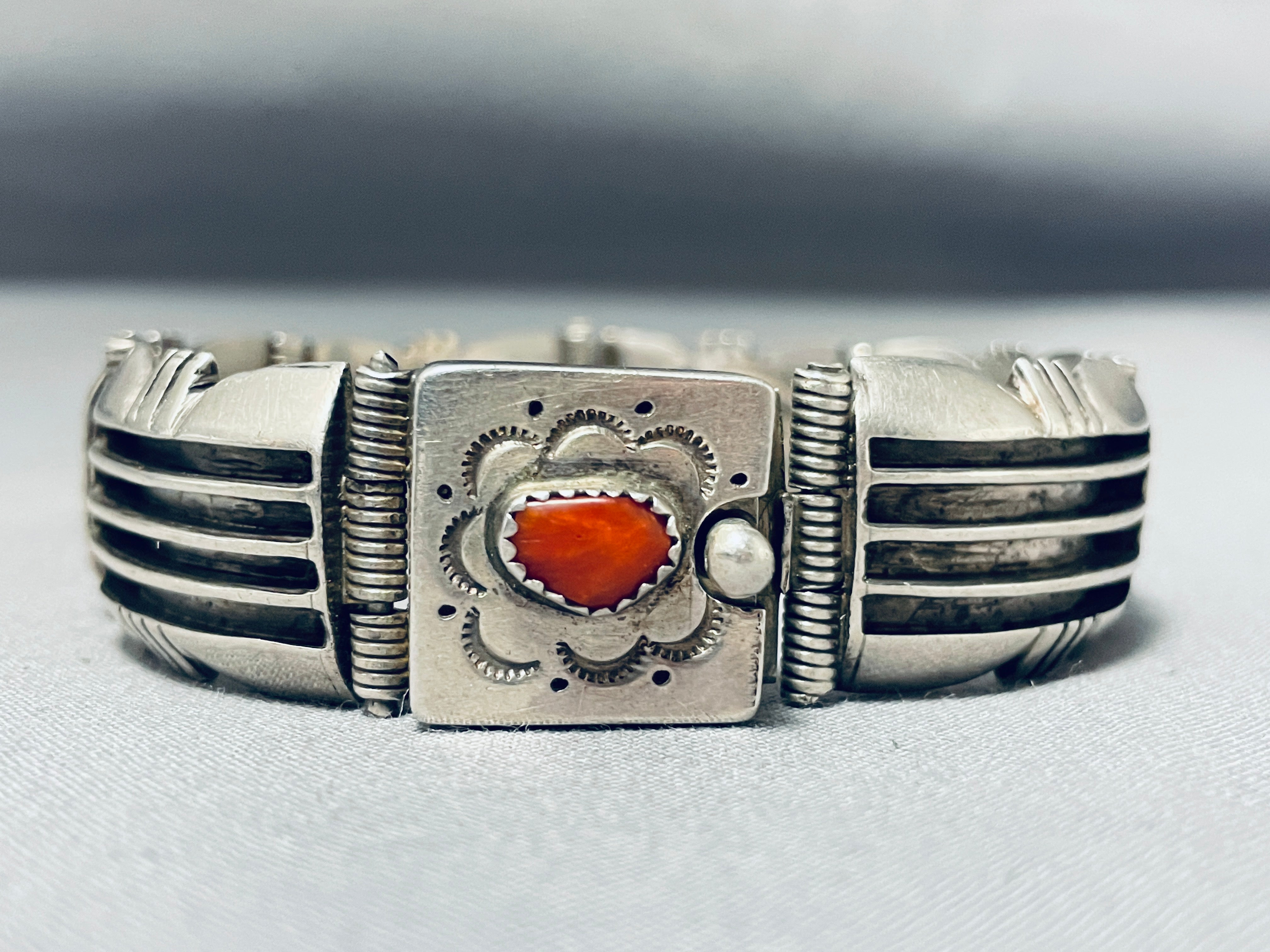 Eddie Begay Vintage Native American Navajo Coral Sterling Silver