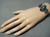 Eddy Cooyate Native American Zuni Turquoise Coral Needlepoint Sterling Silver Bracelet-Nativo Arts