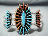 Eddy Cooyate Native American Zuni Turquoise Coral Needlepoint Sterling Silver Bracelet-Nativo Arts
