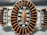 Eddy Cooyate Zuni Coral Needlepoint Sterling Silver Bracelet Native American-Nativo Arts