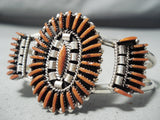 Eddy Cooyate Zuni Coral Needlepoint Sterling Silver Bracelet Native American-Nativo Arts