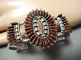 Eddy Cooyate Zuni Coral Needlepoint Sterling Silver Bracelet Native American-Nativo Arts