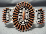 Eddy Cooyate Zuni Coral Needlepoint Sterling Silver Bracelet Native American-Nativo Arts