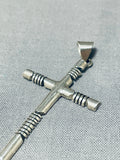 Elaine Sam Signed Vintage Native American Navajo Sterling Silver Cross Pendant-Nativo Arts