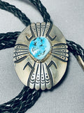 Electrifying Native American Navajo Morenci Turquoise Sterling Silvler Bolo Tie-Nativo Arts