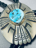Electrifying Native American Navajo Morenci Turquoise Sterling Silvler Bolo Tie-Nativo Arts