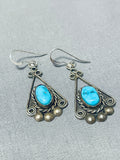 Elegant Vintage Native American Navajo Blue Gem Turquoise Sterling Silver Earrings-Nativo Arts