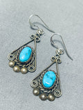 Elegant Vintage Native American Navajo Blue Gem Turquoise Sterling Silver Earrings-Nativo Arts