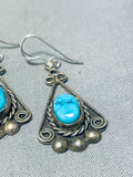 Elegant Vintage Native American Navajo Blue Gem Turquoise Sterling Silver Earrings-Nativo Arts
