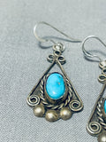 Elegant Vintage Native American Navajo Blue Gem Turquoise Sterling Silver Earrings-Nativo Arts