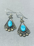 Elegant Vintage Native American Navajo Blue Gem Turquoise Sterling Silver Earrings-Nativo Arts