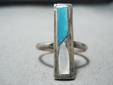 Elegant Vintage Native American Navajo Turquoise Mother Of Pearl Sterling Silver Ring-Nativo Arts