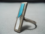 Elegant Vintage Native American Navajo Turquoise Mother Of Pearl Sterling Silver Ring-Nativo Arts