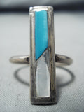 Elegant Vintage Native American Navajo Turquoise Mother Of Pearl Sterling Silver Ring-Nativo Arts