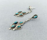 Elegant Vintage Native American Zuni Turquoise Needlepoint Sterling Silver Earrings-Nativo Arts