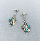 Elegant Vintage Native American Zuni Turquoise Needlepoint Sterling Silver Earrings-Nativo Arts
