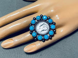 Excellent Native American Navajo Sleeping Beauty Turquoise Sterling Silver Dime Ring-Nativo Arts