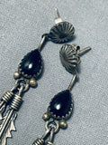 Excellent Vintage Native American Navajo Black Onyx Sterling Silver Feather Earrings-Nativo Arts