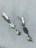 Excellent Vintage Native American Navajo Black Onyx Sterling Silver Feather Earrings-Nativo Arts