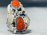 Excellent Vintage Native American Navajo Coral Sterling Silver Ring-Nativo Arts