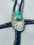 Excellent Vintage Native American Navajo Damale Turquoise Sterling Silver Oval Bolo-Nativo Arts
