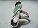 Excellent Vintage Native American Navajo Green Turquoise Mother Of Pearl Sterling Silver Ring-Nativo Arts