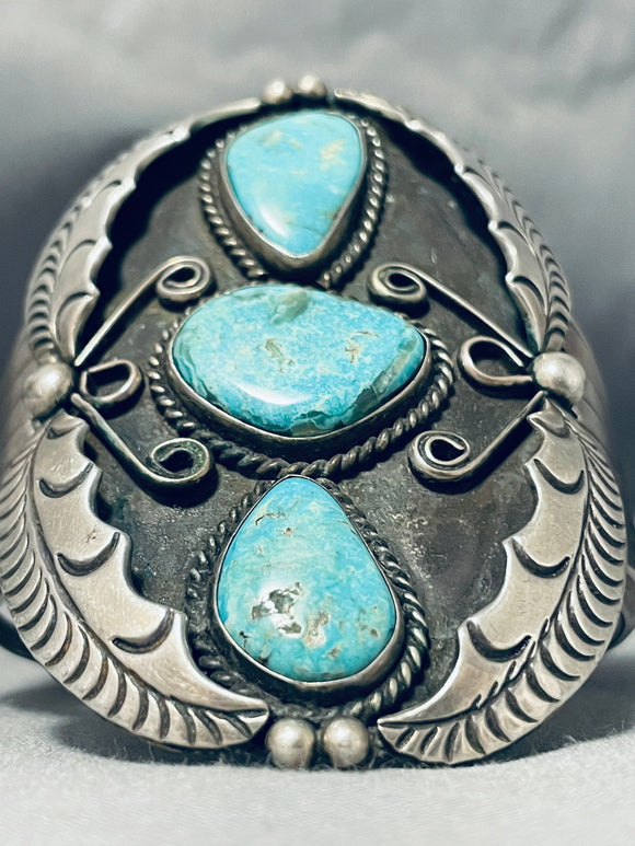 Excellent Vintage Native American Navajo Pilot Mountain Turquoise Sterling Silver Bracelet-Nativo Arts
