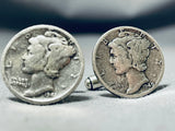 Excellent Vintage Native American Navajo Sterling Silver Dime Cuff Links-Nativo Arts
