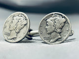 Excellent Vintage Native American Navajo Sterling Silver Dime Cuff Links-Nativo Arts