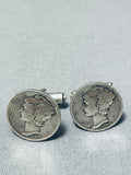 Excellent Vintage Native American Navajo Sterling Silver Dime Cuff Links-Nativo Arts