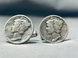 Excellent Vintage Native American Navajo Sterling Silver Dime Cuff Links-Nativo Arts