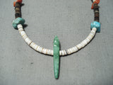 Excellent Vintage Native American Navajo Turquoise Coral Heishi Sterling Silver Necklace Old-Nativo Arts