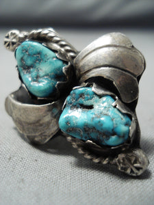 Excellent Vintage Native American Zuni Blue Gem Turquoise Sterling Silver Ring Old-Nativo Arts