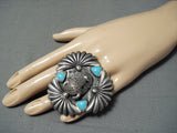 Exceptional Native American Navajo Sleeping Beauty Turquoise Sterling Silver Buffalo Ring-Nativo Arts