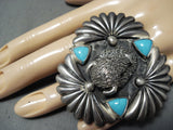 Exceptional Native American Navajo Sleeping Beauty Turquoise Sterling Silver Buffalo Ring-Nativo Arts